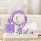 Maxbell Chargers Cable Protective Cover 4in1 3D Protective Case for Cell Phone Phone Bow Knot Purple