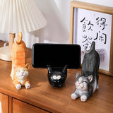 Maxbell Cat Figurine Phone Holder Anti Slip Animal Sculpture for Shelf Tabletop Gift Orange