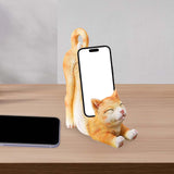 Maxbell Cat Figurine Phone Holder Anti Slip Animal Sculpture for Shelf Tabletop Gift Orange