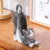 Maxbell Cat Figurine Phone Holder Anti Slip Animal Sculpture for Shelf Tabletop Gift Black