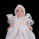 Maxbell 1/12 Porcelain Baby Doll in Lace Dress Dolls House Miniature People Figures