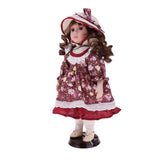 Max 30cm Lovely Porcelain Girl Doll People Figure with Floral Dress Hat Set Gift