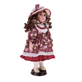 Max 30cm Lovely Porcelain Girl Doll People Figure with Floral Dress Hat Set Gift