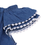 Max Denim Rompers Striped Headband For 22"-23" Reborn Baby Girl Doll Clothes