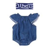 Max Denim Rompers Striped Headband For 22"-23" Reborn Baby Girl Doll Clothes