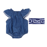 Max Denim Rompers Striped Headband For 22"-23" Reborn Baby Girl Doll Clothes