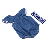 Max Denim Rompers Striped Headband For 22"-23" Reborn Baby Girl Doll Clothes