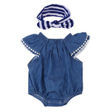 Max Denim Rompers Striped Headband For 22"-23" Reborn Baby Girl Doll Clothes