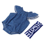 Max Denim Rompers Striped Headband For 22"-23" Reborn Baby Girl Doll Clothes