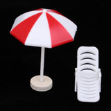 Max 5 Set Miniature Beach Deck Chair Umbrella Model for Dollhouse Garden Decor