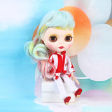 Max Fashion Red Striped Coat & White Loose Pants for 12inch Blythe Doll Dress Up