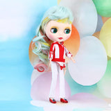 Max Fashion Red Striped Coat & White Loose Pants for 12inch Blythe Doll Dress Up