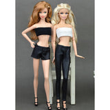 Max 2pcs Fashion Long Trouser Short Pants Suit for 1/6 BJD Girl Dolls Black