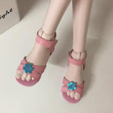 Max 1/3 BJD Ankle Strape Shoes Sandals For Night Lolita Dolls Pink Flower