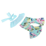 Max Fashion Floral Top & Pants Set for 18inch Doll Accs Light Blue