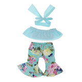 Max Fashion Floral Top & Pants Set for 18inch Doll Accs Light Blue