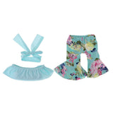 Max Fashion Floral Top & Pants Set for 18inch Doll Accs Light Blue