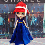 Max Stylish Party Costume Flannel Evening Dress Gown For Blythe Doll Dark Blue