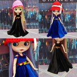 Max Stylish Party Costume Flannel Evening Dress Gown For Blythe Doll Dark Blue