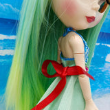 Max 1/6 Trendy V-neck Beach Gauzy Dress Green for Blythe Doll Dress Up Accessory
