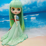Max 1/6 Trendy V-neck Beach Gauzy Dress Green for Blythe Doll Dress Up Accessory