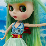 Max 1/6 Trendy V-neck Beach Gauzy Dress Green for Blythe Doll Dress Up Accessory