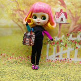 Max Stylish Sports Costume Set Hooded Pullover & Trousers For Blythe Doll Black