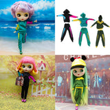 Max Stylish Sports Costume Set Hooded Pullover & Trousers For Blythe Doll Black