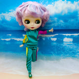 Max Stylish Sports Costume Set Hooded Pullover & Trousers For Blythe Doll Blue