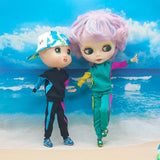 Max Stylish Sports Costume Set Hooded Pullover & Trousers For Blythe Doll Blue