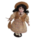 Max 30cm Lovely Porcelain Girl Doll People Figure with Beige Dress Hat Set Gift