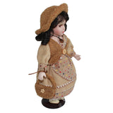 Max 30cm Lovely Porcelain Girl Doll People Figure with Beige Dress Hat Set Gift