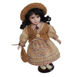 Max 30cm Lovely Porcelain Girl Doll People Figure with Beige Dress Hat Set Gift