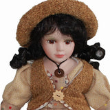 Max 30cm Lovely Porcelain Girl Doll People Figure with Beige Dress Hat Set Gift