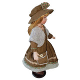 Max 60cm Victorian Porcelain Doll Little Girl Model with Brown Clothes & Stand