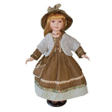 Max 60cm Victorian Porcelain Doll Little Girl Model with Brown Clothes & Stand