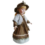 Max 60cm Victorian Porcelain Doll Little Girl Model with Brown Clothes & Stand