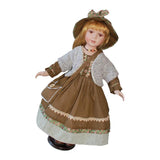 Max 60cm Victorian Porcelain Doll Little Girl Model with Brown Clothes & Stand