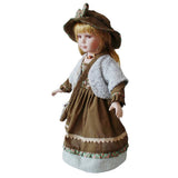 Max 60cm Victorian Porcelain Doll Little Girl Model with Brown Clothes & Stand
