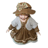 Max 60cm Victorian Porcelain Doll Little Girl Model with Brown Clothes & Stand