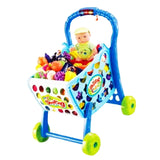 Max Precious Plastic Shopping Cart with Grocery Food for Kids Playset Toys Blue