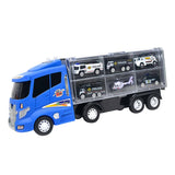 7 Pieces of Blue Container Truck with Alloy Special Police Car, Kids Indoor Vehicle Toy Set, Birthday Gift - Aladdin Shoppers