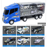 7 Pieces of Blue Container Truck with Alloy Special Police Car, Kids Indoor Vehicle Toy Set, Birthday Gift - Aladdin Shoppers