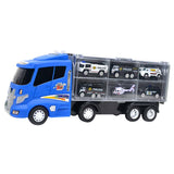 7 Pieces of Blue Container Truck with Alloy Special Police Car, Kids Indoor Vehicle Toy Set, Birthday Gift - Aladdin Shoppers