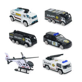 7 Pieces of Blue Container Truck with Alloy Special Police Car, Kids Indoor Vehicle Toy Set, Birthday Gift - Aladdin Shoppers