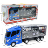 7 Pieces of Blue Container Truck with Alloy Special Police Car, Kids Indoor Vehicle Toy Set, Birthday Gift - Aladdin Shoppers