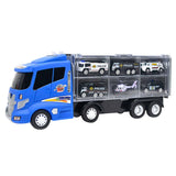 Maxbell 7 Pieces of Blue Container Truck with Alloy Special Police Car, Kids Indoor Vehicle Toy Set, Birthday Gift