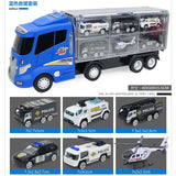 7 Pieces of Blue Container Truck with Alloy Special Police Car, Kids Indoor Vehicle Toy Set, Birthday Gift - Aladdin Shoppers