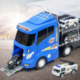7 Pieces of Blue Container Truck with Alloy Special Police Car, Kids Indoor Vehicle Toy Set, Birthday Gift - Aladdin Shoppers