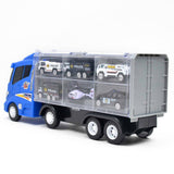 7 Pieces of Blue Container Truck with Alloy Special Police Car, Kids Indoor Vehicle Toy Set, Birthday Gift - Aladdin Shoppers